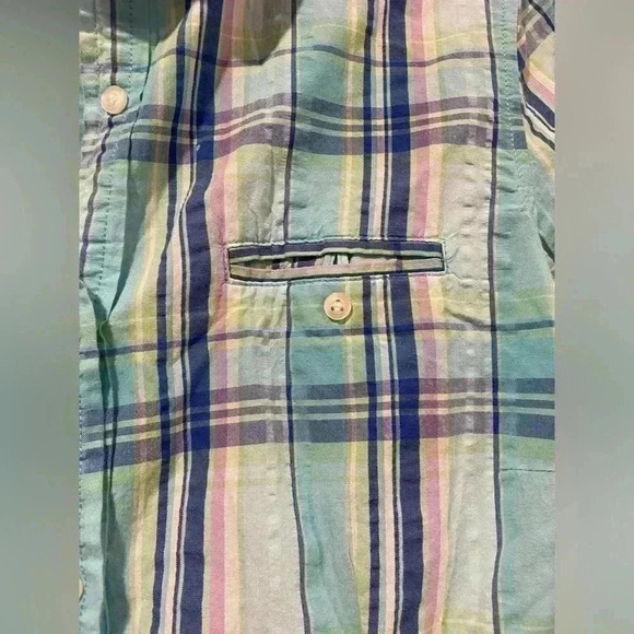 L.L. Bean Women’s Turquoise Textured Cotton Plaid 3/4 Sleeve Button Down Size S - Picture 3 of 8